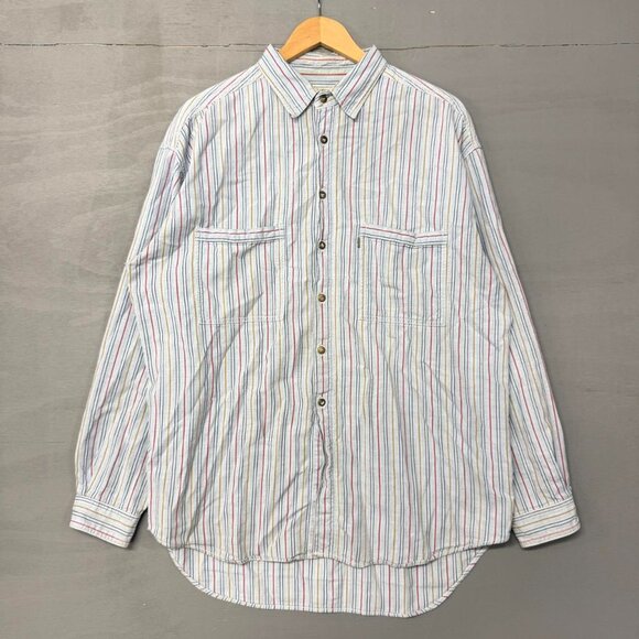 Vintage Levi’s Silver Label Button Down Striped Cotton Collared Shirt Large - Picture 2 of 7